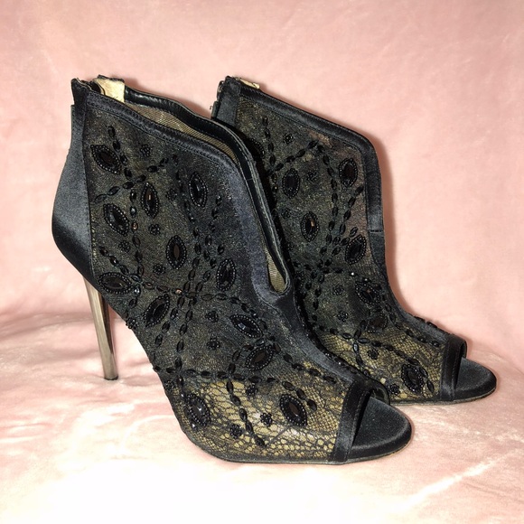 BCBGMaxAzria Shoes - BCBGMaxAzria Jeweled Peep- Toe Booties